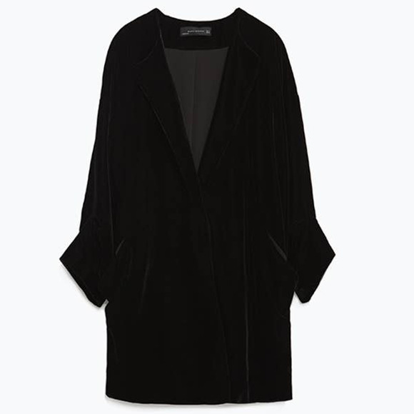Zara Jackets & Blazers - Zara Black Velvet Oversize Ruched 3/4 Sleeve Oversized Blazer Jacket Size Small